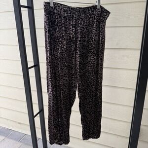JW Los Angeles Velvet Leopard Pants Embroidered Elastic Waist Jogger Medium Boho